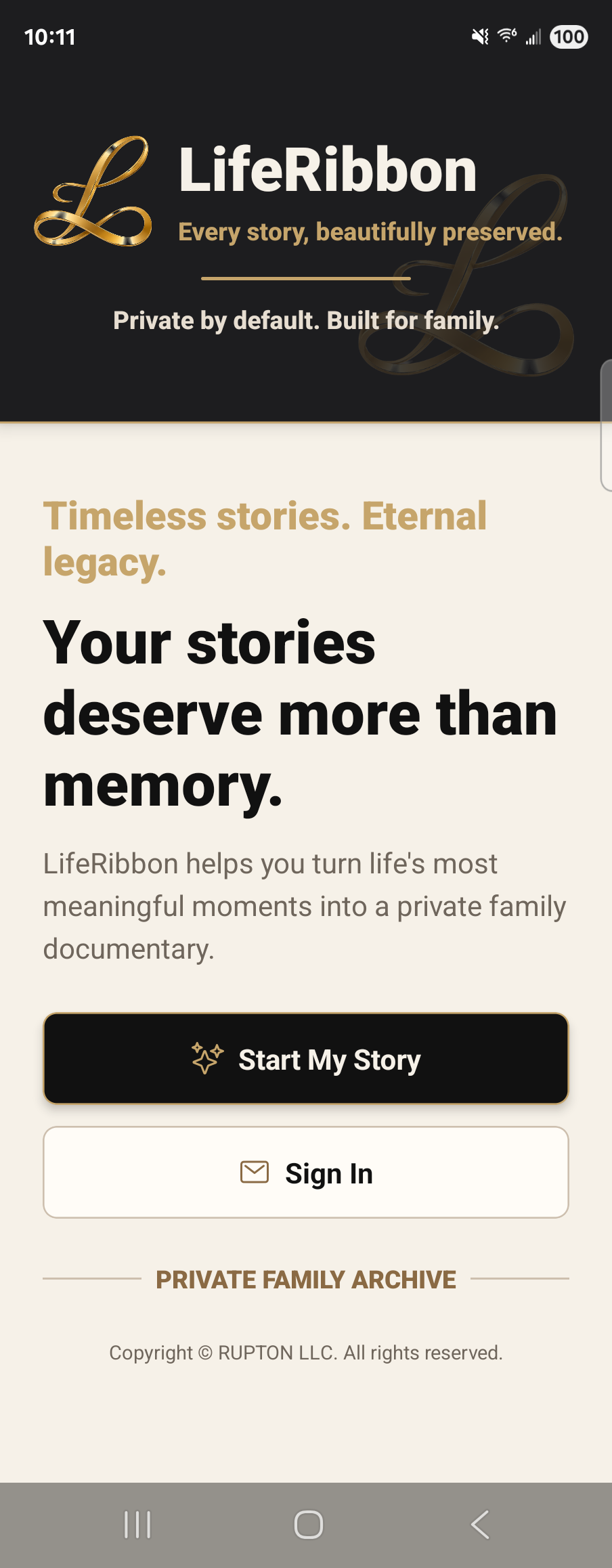 LifeRibbon welcome screen